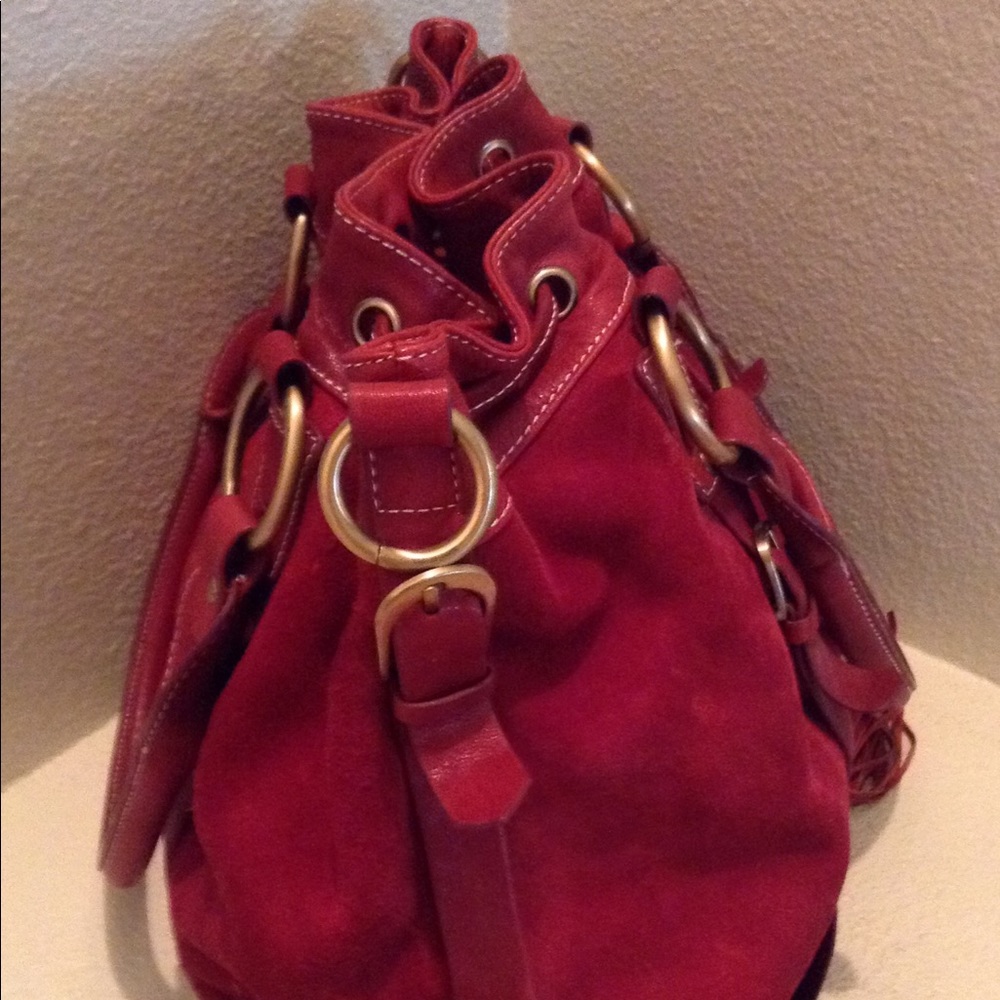 Burgundy Suede Satchel Purse